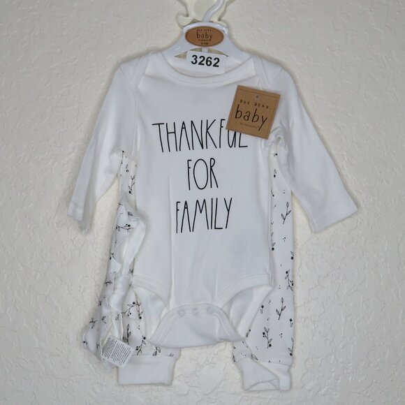 Rae Dunn* Baby Long Sleeve 3 Snap Onesie/Pants/Headband‎ 3 Piece Set~ 3-6 Months - Picture 1 of 8